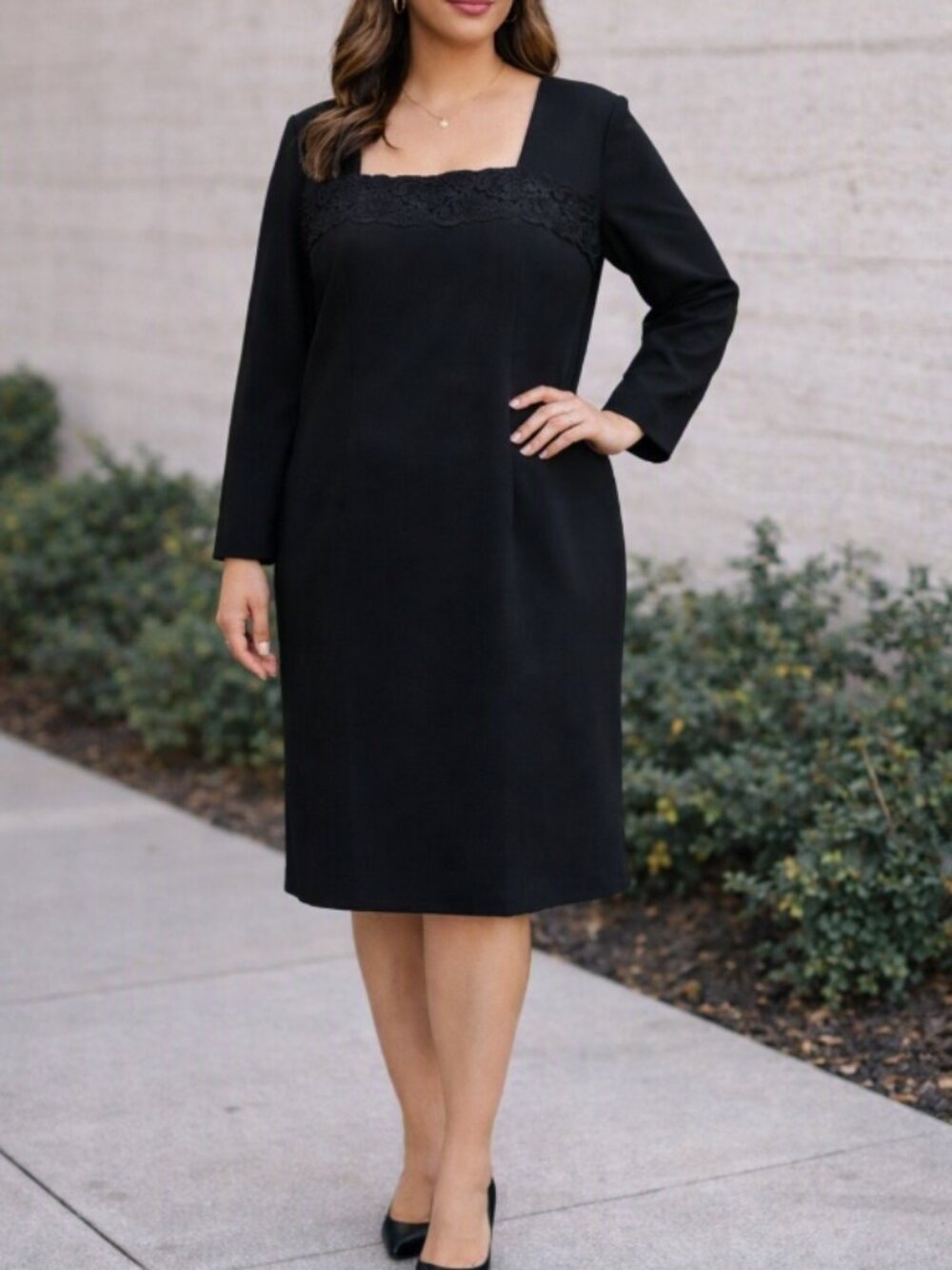 Vintage 90s Jones New York Black Tailored Dress 14P Petite Elegant Workwear